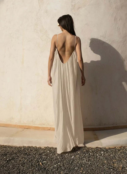 Gathered Maxi Dress With Spaghetti Straps Camel