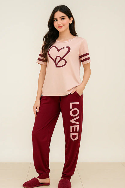 Two Heart Printed Night Suit