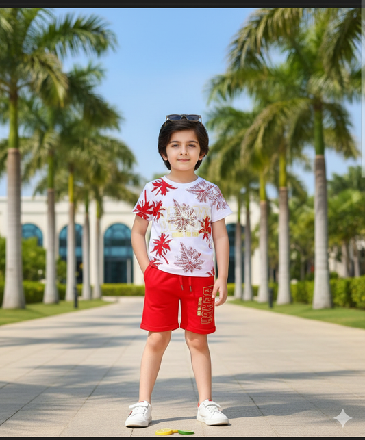 Kids Summer Print T-Shirt & Shorts  Red Tree COCO
